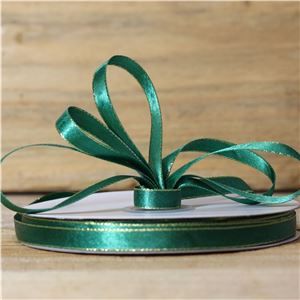 Basics 2 Go Satin Ribbon - 9mm Gold Edge Green